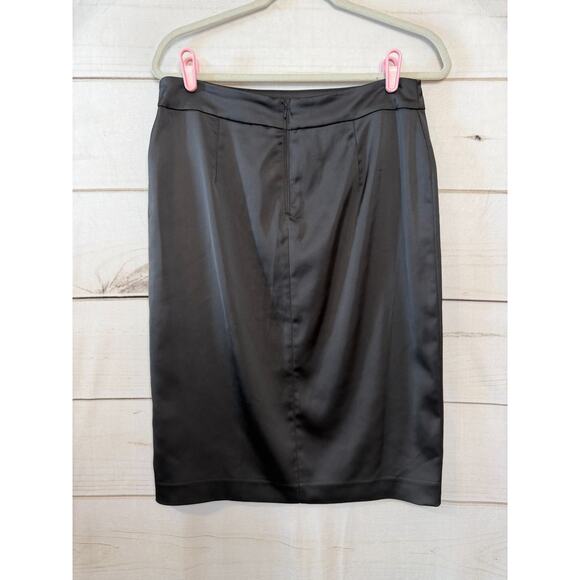 Tadashi Skirt 12 Shiny Satin Black Pencil Knee Length Stretch Classic Party - Picture 2 of 6